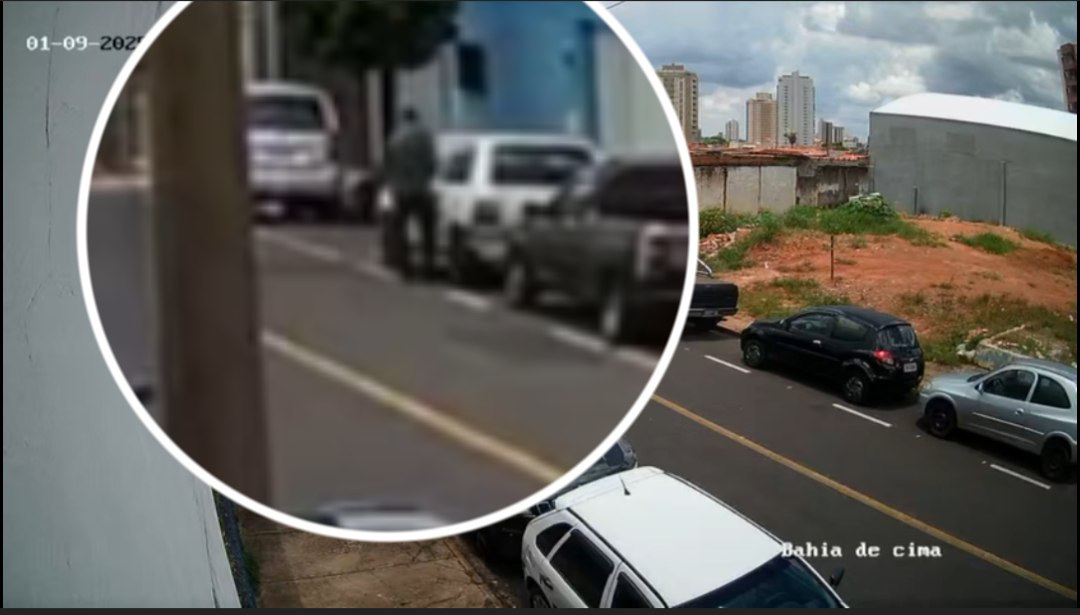 Câmera de segurança flagra furto de veículo na rua Bahia na Vila Aparecida