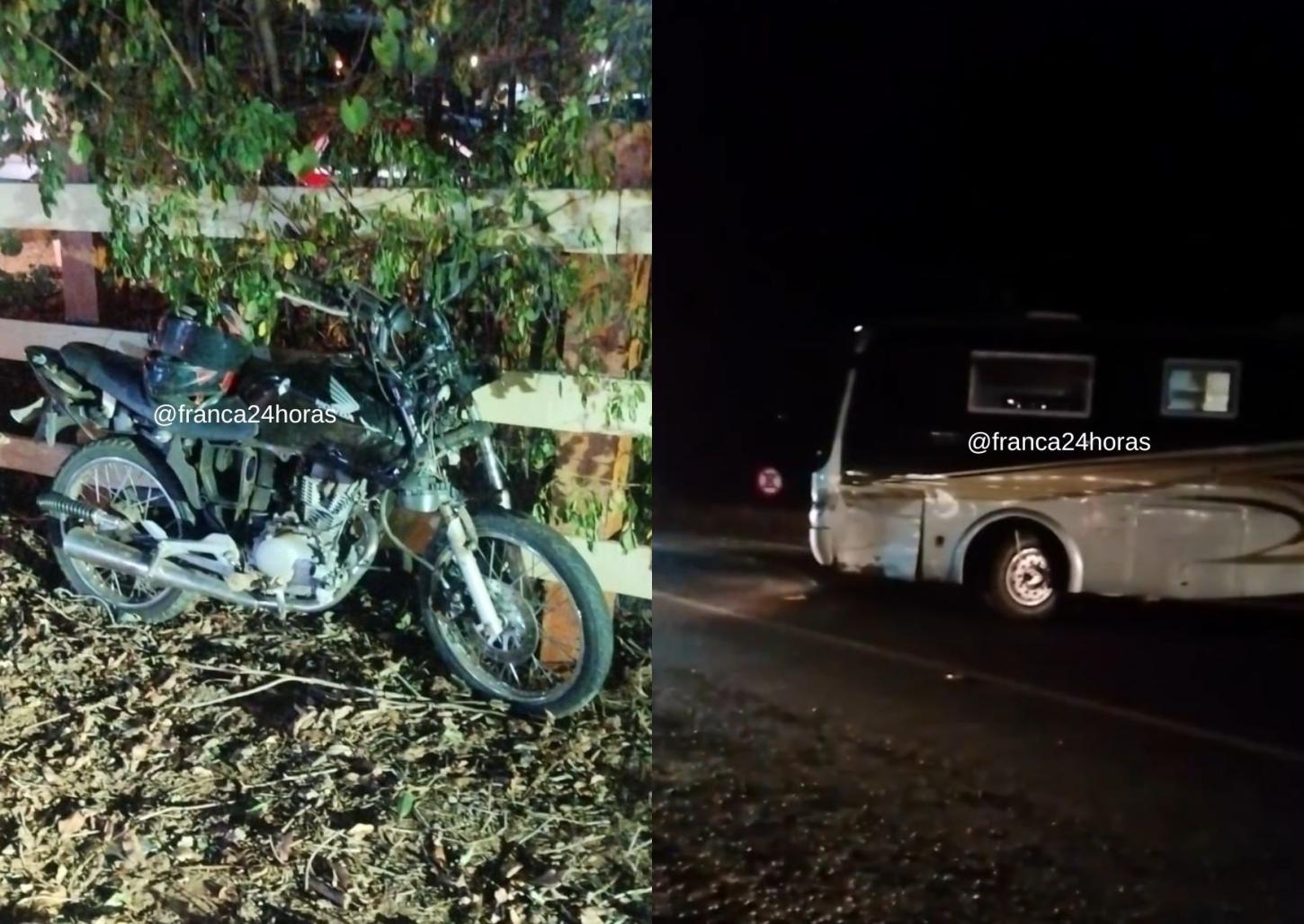 Acidente entre moto e ônibus deixa duas pessoas em estado grave